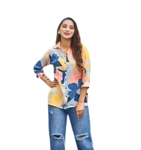 Ladies Shirts - Cotton and Silk Blend, Multicolor Print, Full Sleeves | English Cutaway Collar, Breathable and Washable, Customized Logo, Available in Multiple Sizes