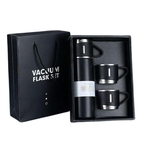 Vacuum Flask Gift Set - Stainless Steel, Fine Finished, Black | Easy to Clean, Hygienic, Lightweight, Rust Proof, UV Resistant, Washable, Water Resistant