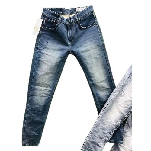 Dark Blue Premium Mens Jeans - Denim Material Regular Fit Multi-pocket Design Adjustable Waist Breathable Trendy Washes Easy To Maintain