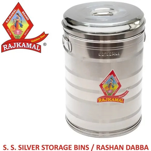 Stainless Steel Silver 26g Storage Bin - 5 Kg Capacity, Cylindrical Shape | Long Lasting, Durable Design by Rajkamal