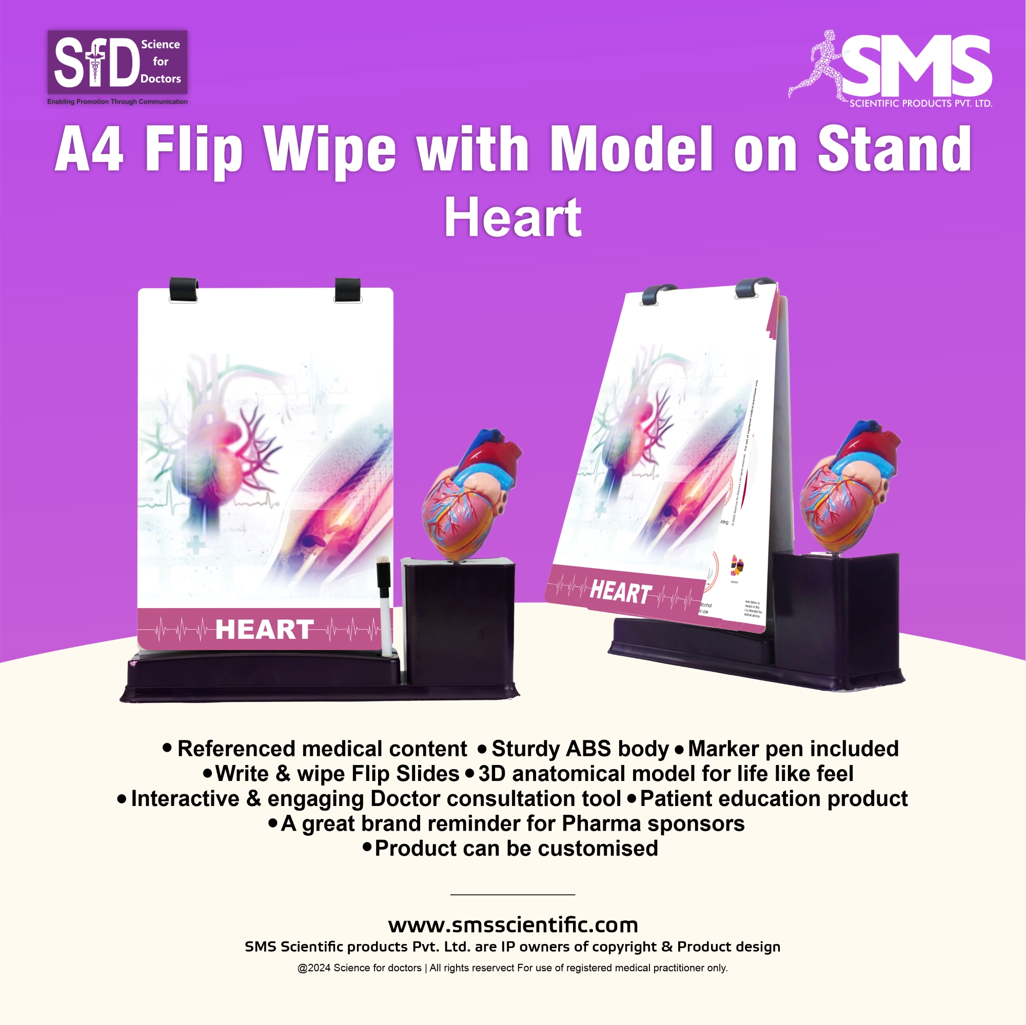 A4 Flip Wipe with Model on Stand - Heart