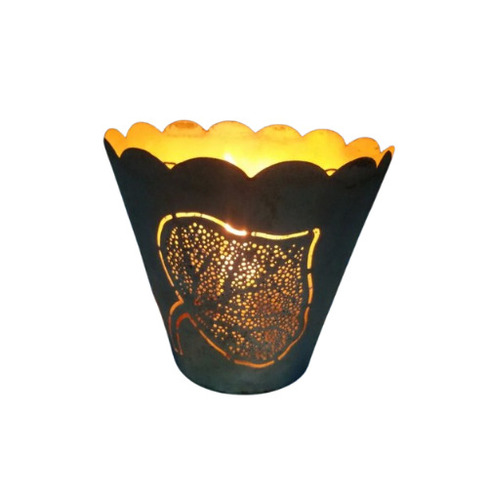 Metal T Light Votive Candle Holder - Iron, 8 Inches Diameter, 5 Inches Height, Golden Finish - Polished Surface, Round Table Top Design, Home Decoration