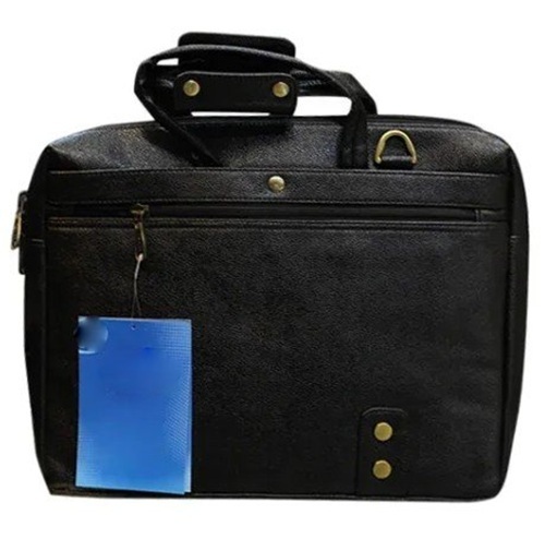 Office Bag - PU Material, All Sizes | Black Color, Shiny Look, Plain Pattern for Men