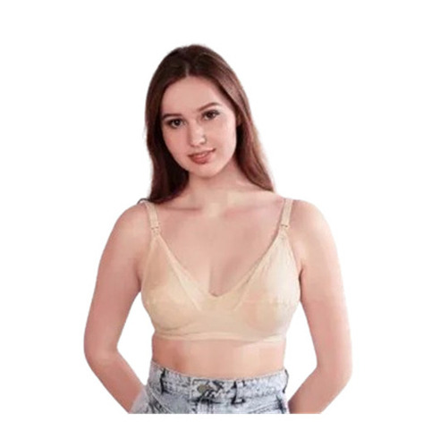 Feeding Bra - Cotton Blend, Sizes 28-42, Beige | Fade Resistant, Wrinkle-Free, Lightweight, Quick Dry, Skin-Friendly, Plunge Neck Design