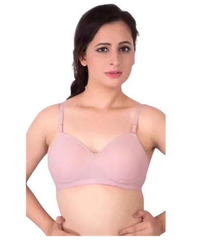 Padded Bra - Cotton Fabric Size 28-42 Pink Color | Breathable Lightweight Skin-Friendly Quick Dry 3/4th Sleeve Regular Fit Hook-and-Eye Closure