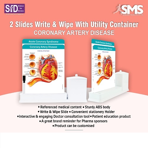 Comprehensive Write-and-Wipe Coronary Artery Disease Education Slides - ABS Plastic, Portable Rectangular Design, Multiple Colors, Dynamic Interactive Charts, Convenient Utility Container for Real-Time Consultations