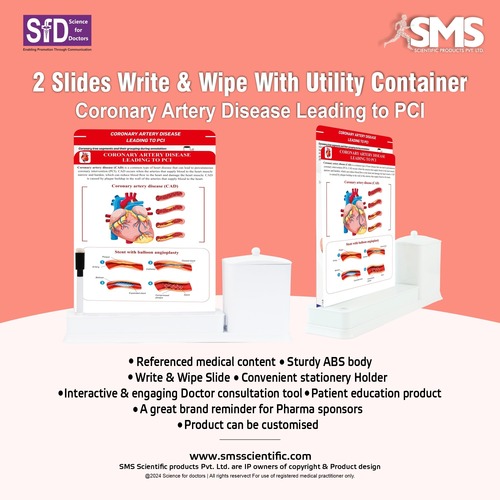 2 Slides Write And Wipe With Utility Container - Durable ABS Plastic, Rectangular Shape, Multiple Colors | Interactive Educational Tool for Coronary Artery Disease Progression and PCI