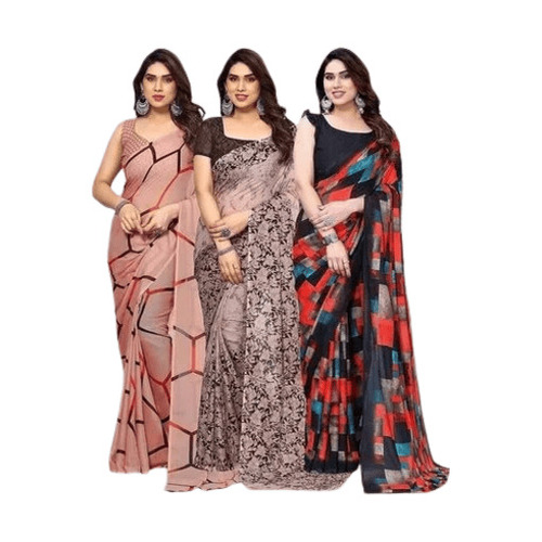 Printed Sarees - Georgette 5.50 Meter Length with 0.80 Meter Blouse, Wrinkle-Free, Fade-Resistant, Casual Style for Adults