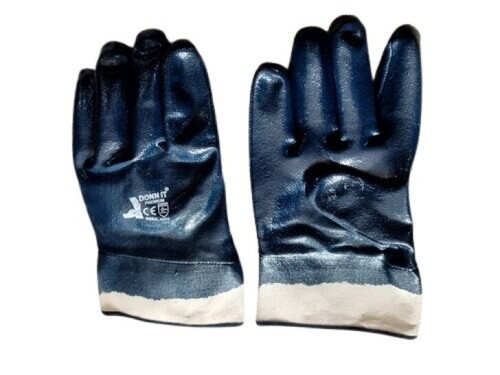 Hand Safety Gloves - Nitrile Material, Full Finger, Blue and Black Color | Comfortable Wear, Washable, Neat Stitching