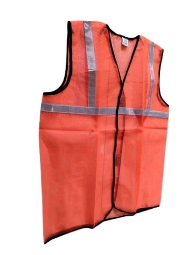 Safety Jacket - Polyester, Unisex, Plain, Orange and Silver | Low Color Fade, Wrinkle-Free, Comfortable Wear, Neat Stitching