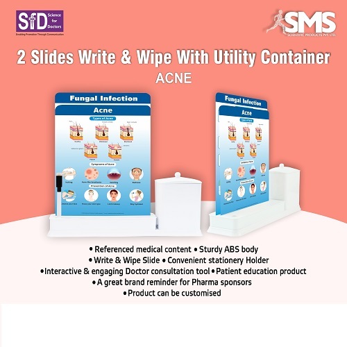 2 Slide Write Wipe With Utility Container - ABS Plastic, Rectangular Shape , Portable Educational Tool for Acne Discussion in Dermatology