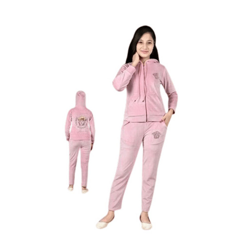Girls Velvet Tracksuits - Long Sleeve, Ankle Length, Pink | Breathable, Lightweight, Skin-Friendly, Quick Dry, Machine Washable, Regular Fit, 4 Pockets