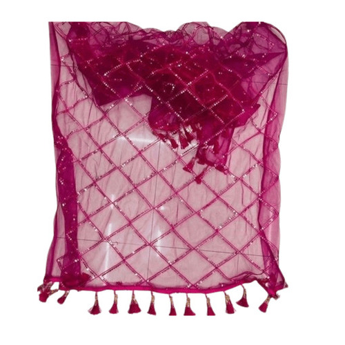 Net Dupatta - Net Fabric, Rectangular Shape, Size Options: M, L, S, XL, Color: Pink | Features: Breathable, Quick Dry, Anti-Wrinkle, Washable, All-Season Casual Wear