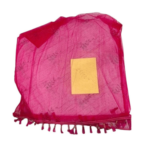 Pink Embroidered Dupatta - Cotton Blend, Sizes S to XL | Anti-Wrinkle, Breathable, Quick Dry, All-Season Casual Wear for Ladies