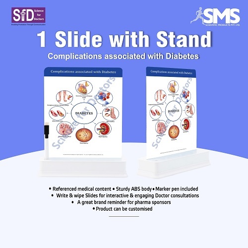Compact Educator Slide Chart - Durable ABS Plastic, 1 Slide With Stand | Patient-Friendly Visual Aid for Diabetes Complications, Reusable Write & Wipe Method, Portable and Customizable for Clinics