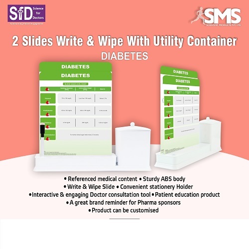 2 Slide Write & Wipe Educational Tool - ABS Plastic, A4 Size, Multiple Colors | Interactive Diabetes Management, Reusable Slides, Built-in Utility for Writing Materials