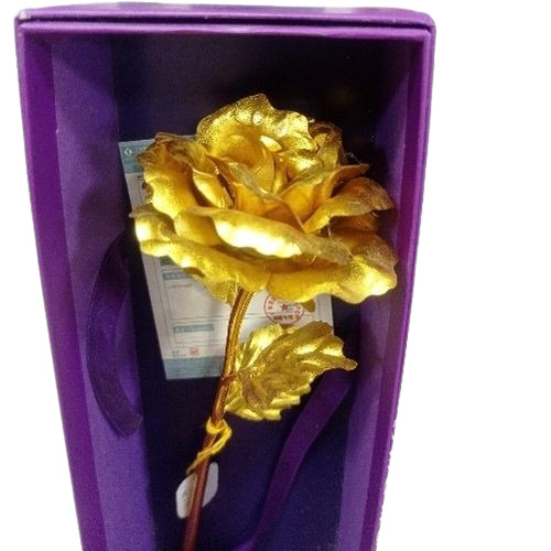 Gold Plated Gift Rose - Metal, Customized Size | Golden Color, Durable & Fine Finished Flower Gift