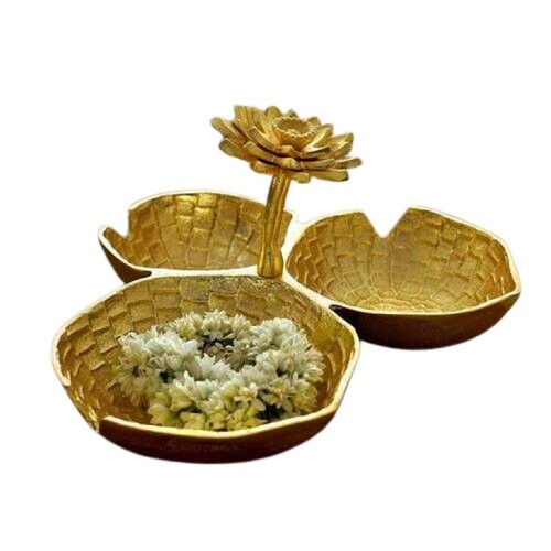 Aluminum Lotus Leaf Decorative Bowl - Color: Golden