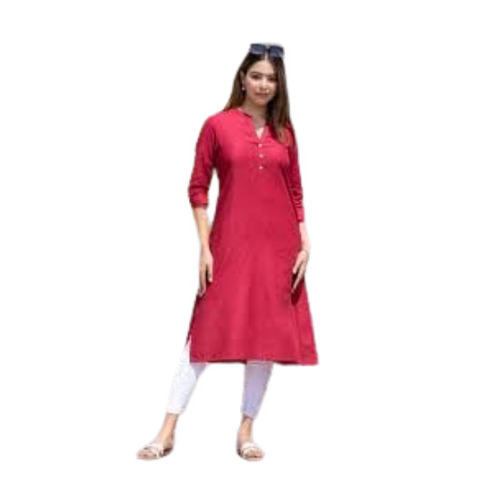 Ladies Cotton Kurti - New Machine Wash Red Color | Anti Shrink Easy To Clean Breathable Skin Friendly