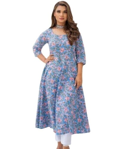 Ladies Kurtis - Printed M Size 3-4th Sleeve | Anti-Wrinkle Colorfast Ideal for Gifting All Seasons
