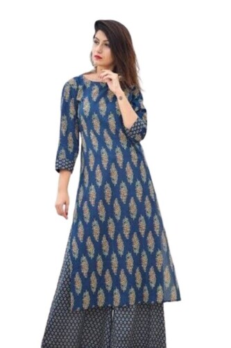Women Kurti - Crepe Fabric, Size S/M/L, Blue Color | Comfortable Wear, Neat Stitching, Trendy Design, Anti-Wrinkle, Perfect for Gifting