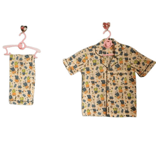 Unisex Kids Nightwear - Cotton Blend, Regular Fit, Ankle Length, Round Neck, Button Closure | Breathable, Skin-Friendly, Quick Dry, Printed Design
