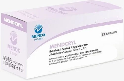 Mendcryl - Co-Polymer 90% Glycolide & 10% L-Lactide, Size 1-0, Violet | Absorbable Surgical Sutures in Sterilized Aluminium Foil Packages