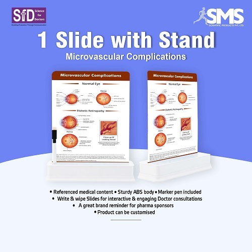 1 Slide With Stand Microvascular Complications - Sturdy ABS Plastic, Multiple Colors | Portable Educational Medical Chart, Write-and-Wipe, Marker-Friendly