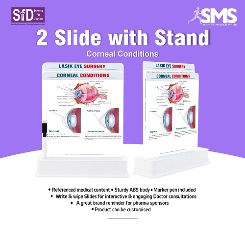 Dual Interactive Write-and-Wipe Slides - ABS Plastic, Rectangular Design | Portable Lightweight Stand, Enhances Doctor-Patient Communication, Includes Marker for Slide Use, Clear Illustrations for Corneal Conditions