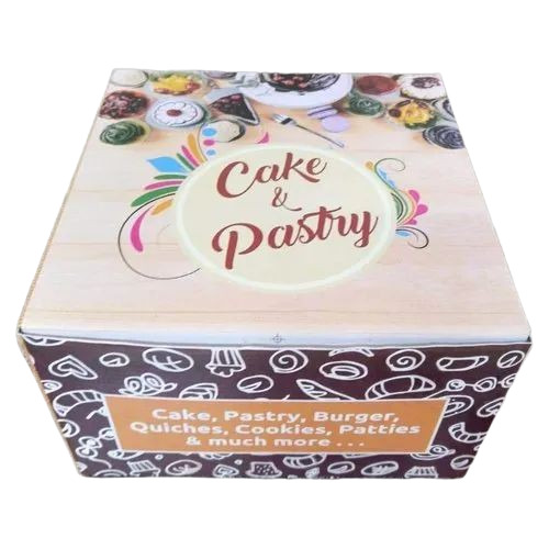 Cake Packaging Box - Corrugated Paper, 300 GSM, Square Shape, Multi Color, 3.5kg Capacity, 2 Ply Design