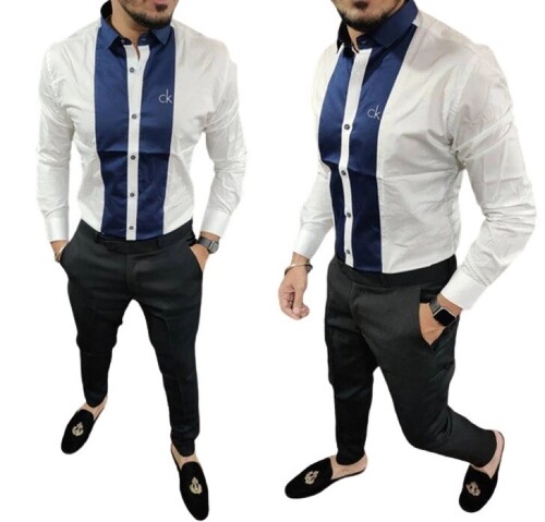 Mens Party Wear Shirt - Color: White And Blue