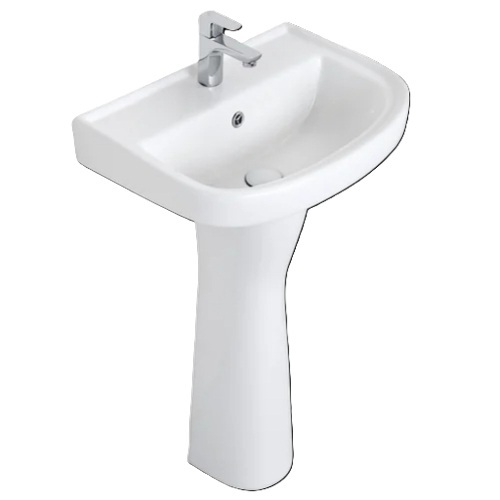 White Ceramic Pedestal Wash Basin - Feature: Glossy