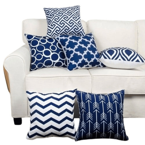 Cushion Cover Sets - 100% Cotton, Standard Size, Blue & White, Square Shape | Easy Washable, Quick Dry, Breathable, Lightweight