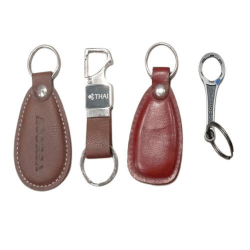 Leather Key Chain - Polished Metal with Antique Plating | Lightweight, Portable Design, Easy to Use, Solid Surface in Brown