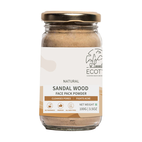 Ecotyls Sandalwood Face Pack Powder - 100% Pure Organic Powder White Color | Anti-Ageing Soothes Sunburn Smudge Proof Waterproof All Skin Types Calming Aroma