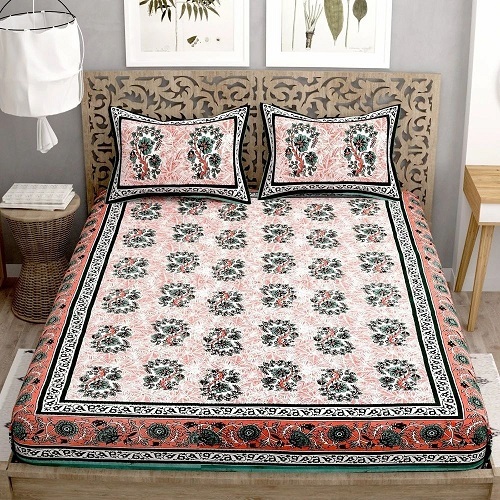 Double Bedsheet Set - King Size 100% Cotton Printed Design | Soft Durable Hypoallergenic Breathable Moisture-Wicking Easy Care