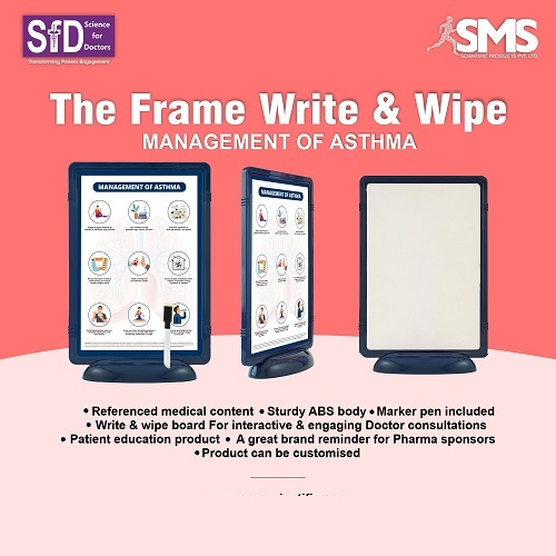 The Frame Write & Wipe Management of Asthma - White Rectangular Chart | Durable ABS Body, Marker Pen Included, Interactive Write & Wipe Surface