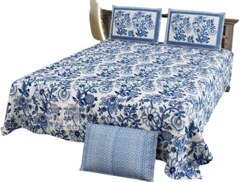 Bed Sheet - Color: White And Blue