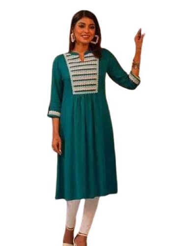 Ladies Premium Kurti - Cotton Blend, Plus Size, Green | Soft Fabric, Breathable Material, Anti-Wrinkle, Quick Dry, Elegant Patterns