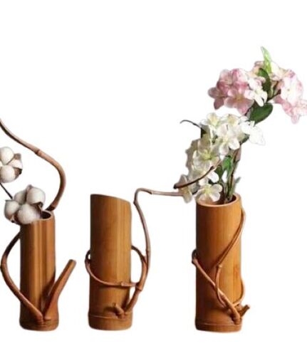 Bamboo Vase - Round Shape | Dark Brown, Handcrafted Design, Lightweight, Unique Texture, Biodegradable, Sustainable Material, Natural Aesthetic