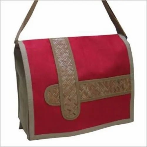 Jute File Bag - Jute Material, Standard Size, Red Color | Eco-Friendly, Reusable, Durable Design with Button Closure