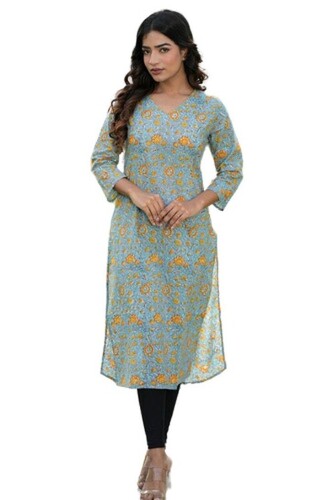 Long Kurti - Soft Cotton Blend Available in L M XL XS XXL Sizes | Quick Dry Stylish Print 3-4th Sleeve Skin Friendly Year-round Comfort