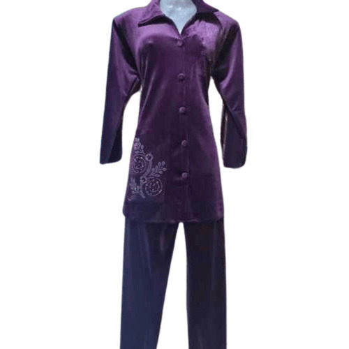 Velvet Salwar Suit Set - L Size, Purple Color | Embroidered, Anti-Wrinkle, Breathable, Quick Dry, Full Sleeves, Casual Wear for Ladies