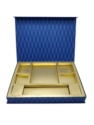 Fancy Sweets Box - Paper, 6x4x2.5 Inch, Blue & Golden | Glossy Lamination, Attractive Design, Lightweight with Special Effects Printing