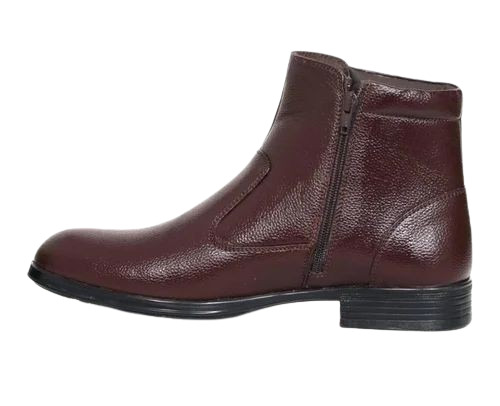 Men's Polished Brown Leather Shoes - Customized Size, Medium Heel, Durable Comfort | Attractive Design, Comfortable Lining, Round Toe Style