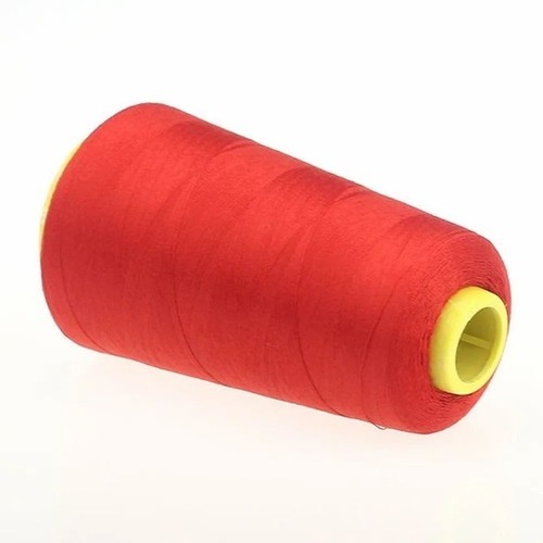 Polyester Sewing Thread - Premium Grade A, High Tenacity Red Color, Glossy Soft Finish, Semi Dull Luster, Recycled Material, Machine Made for Textile Industry