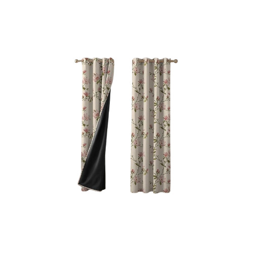 Beige Floral Printed Curtain - Feature: ]