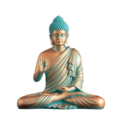 Buddha Idol Statue - Metal, 13.8x13.4 Inch | Fireproof Standard, Coated Finish, Artificial Style, Polished Technique, Durable Quality