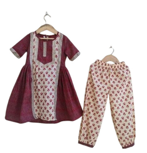 Girls Ethnic Wear - Cotton Salwar Kameez, Customized Sizes in Brown | Light Weight, Breathable, Printed Design for Ages 10-15