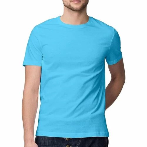 Men's Casual Wear T-Shirt - Regular Fit, Cotton Fabric, Sky Blue Color, Short Sleeves, O-Neck Collar, Fade and Wrinkle Resistant